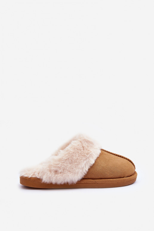 Chaussons avec fourrure de couleur marron Pinky