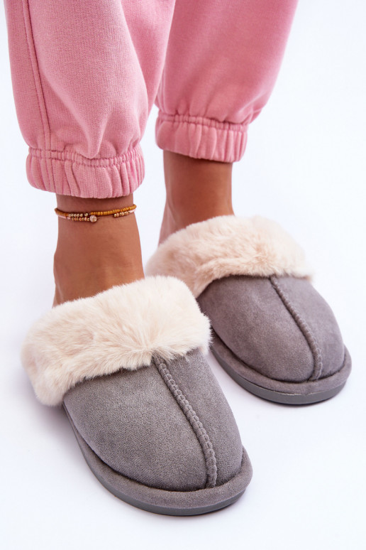 Chaussons avec fourrure de couleur gris Pinky
