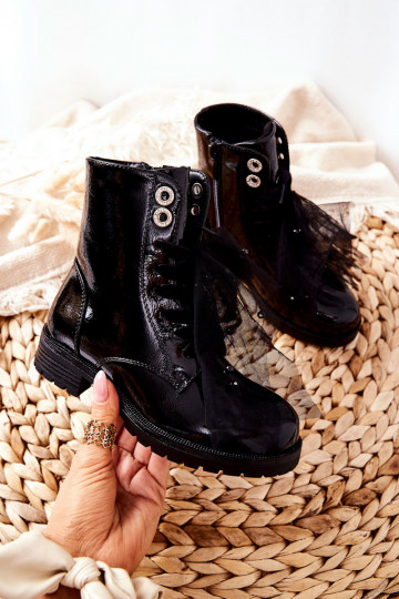 Gewärmte Kinderstiefel mit Lackeffekt Schwarze Farbe Semissa