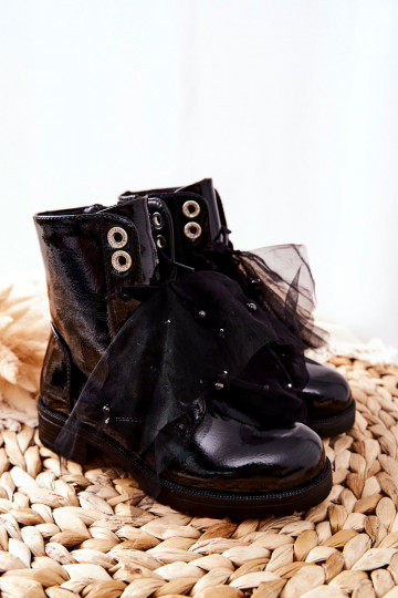 Gewärmte Kinderstiefel mit Lackeffekt Schwarze Farbe Semissa 2