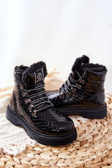 Warme Kinderstiefel mit Fell innen in der Farbe Schwarz Doreen