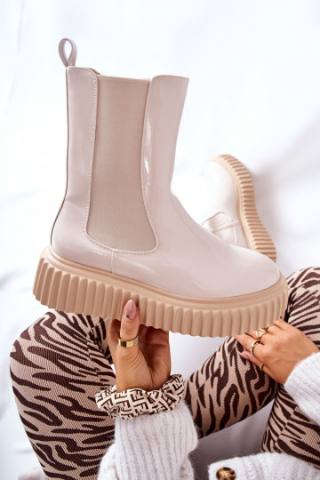 avec effet laqué Bottines avec plateforme de couleur beige Sereia 2