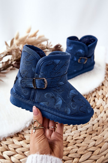 Kinder-Schneestiefel mit Fell in dunkelblauem Kawai