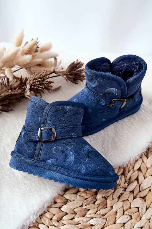 Bottines de neige enfant avec fourrure bleu foncé Kawai