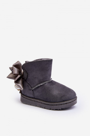 Verwarmde kindersnowboots met linten in grijze Snowis
