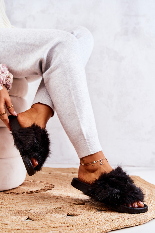 Slippers met bont in de kleur zwart Pollie Slippers met bont in de kleur zwart Pollie