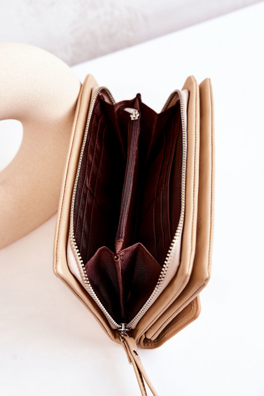 Loreaine Elfenbeinfarbenes, großes Lederportemonnaie mit Reißverschluss