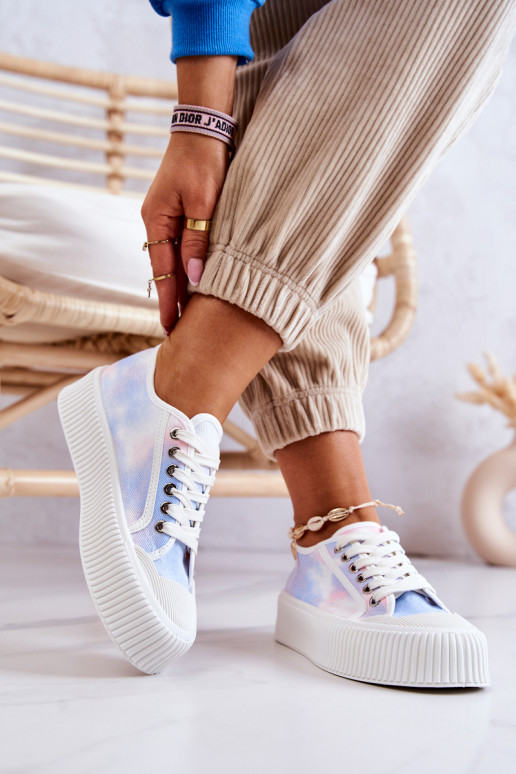 blau-rosafarbene Mischa-Sneaker mit flacher Sohle und Plateau