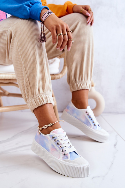 blau-rosafarbene Mischa-Sneaker mit flacher Sohle und Plateau