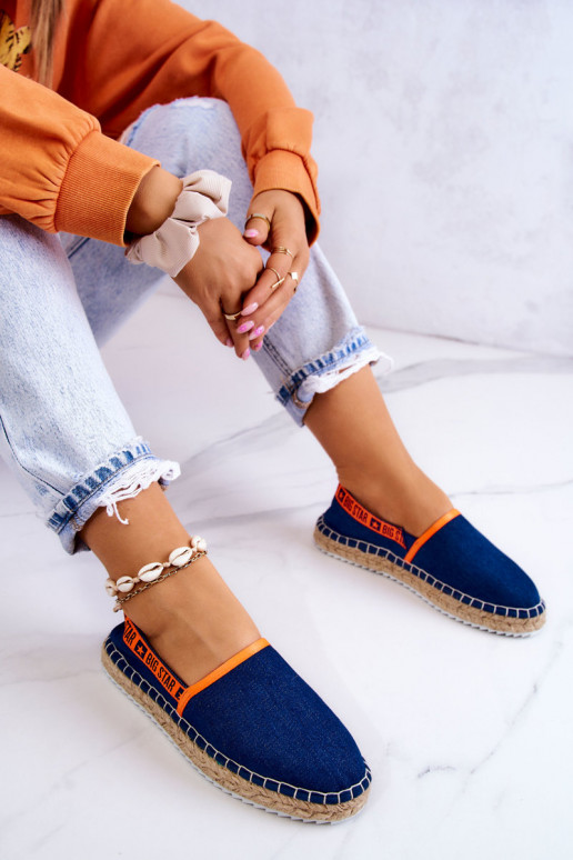 Espadrilles en tissu avec un modèle audacieux Big Star JJ274877 bleu foncé