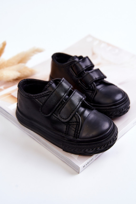 Baskets pour enfants chaussures décontractées avec attaches adhésives de couleur noire Foster