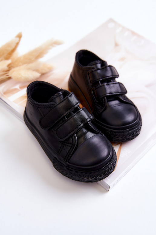 Baskets pour enfants chaussures décontractées avec attaches adhésives de couleur noire Foster