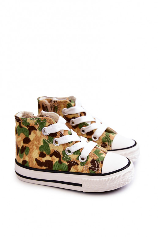 Kinder-Freizeitschuhe mit Sohlen und Reißverschlüssen beige-grün Filemon