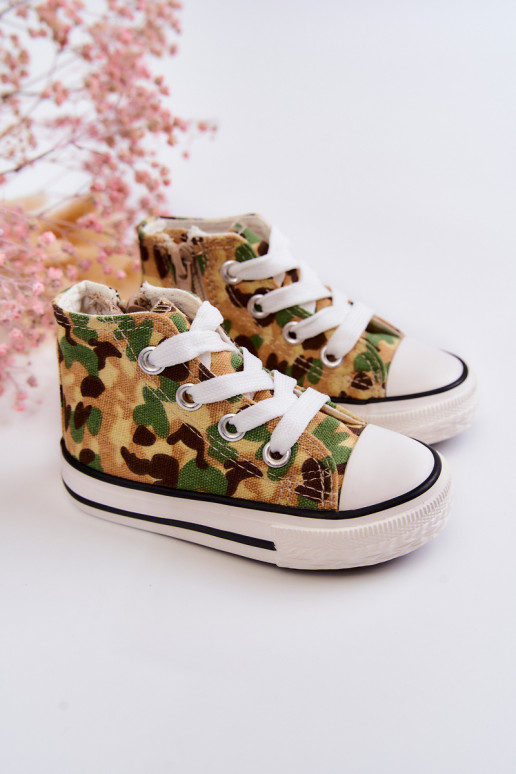 Chaussures de loisirs pour enfants à semelles zippées beige-vert Filemon