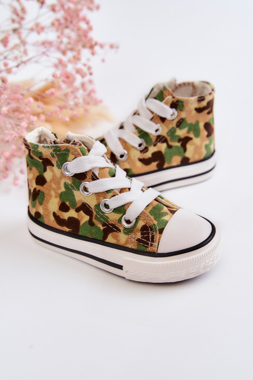 Kinder-Freizeitschuhe mit Sohlen und Reißverschlüssen beige-grün Filemon