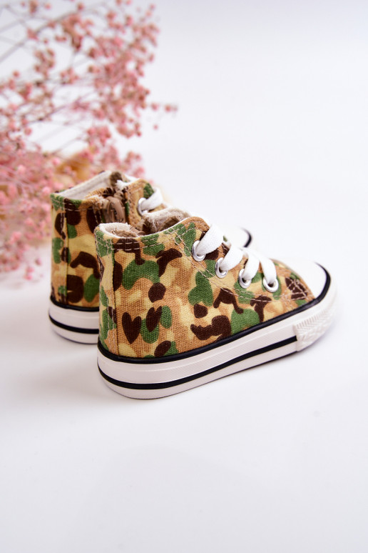 Chaussures de loisirs pour enfants à semelles zippées beige-vert Filemon