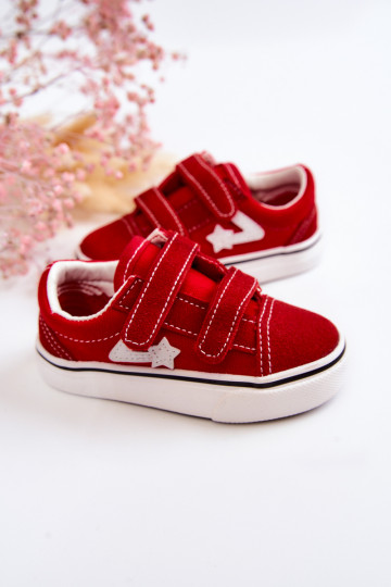 Baskets modèle classique à attaches adhésives de couleur rouge Phiris 2