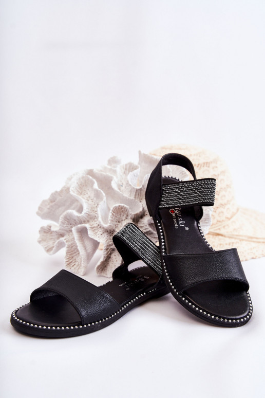 Modèle classique Sandales pour femmes avec rivets de couleur noire Shelly