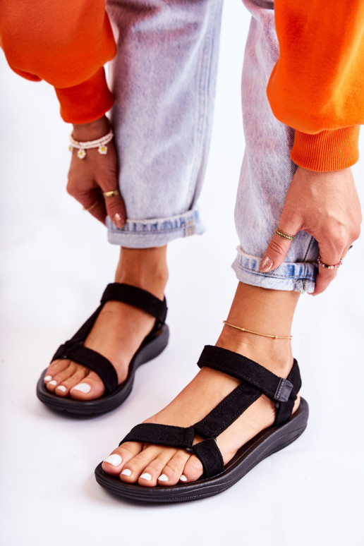 en daim Sandales de style sport de couleur noire Harris