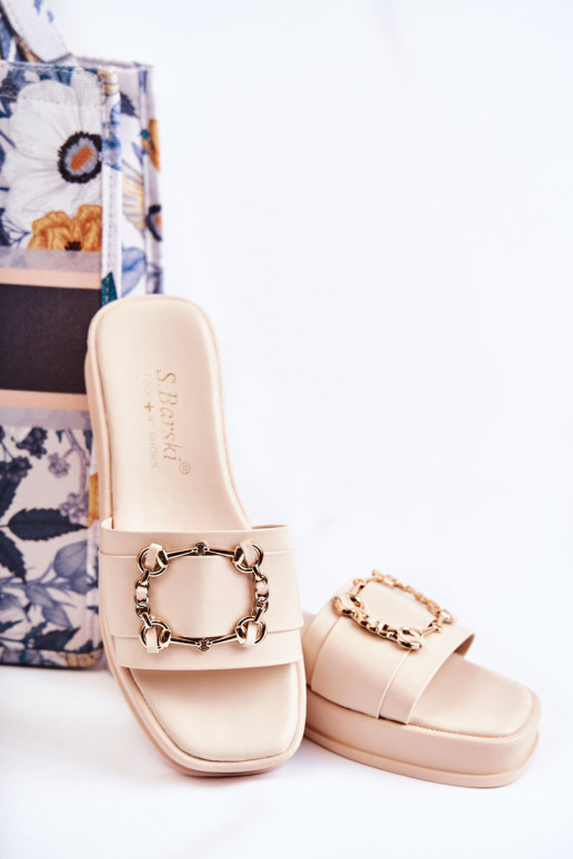 Modieuze leren pantoffels beige kleur Adaline Modieuze leren pantoffels beige kleur Adaline