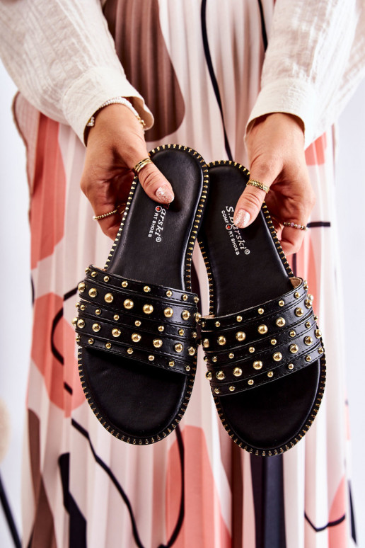 Chaussons en cuir avec ornements de couleur noire Brien