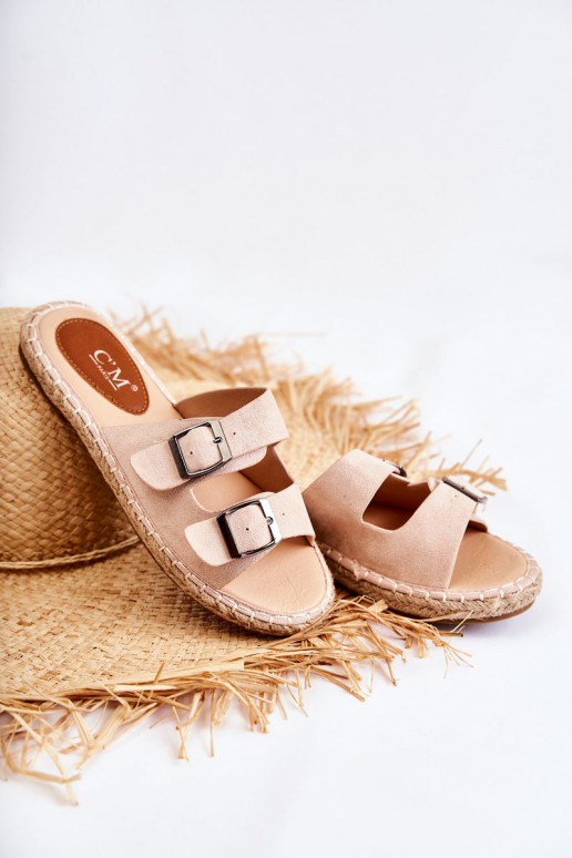 Klassiek model Suède damespantoffels beige Casilda Klassiek model Suède damespantoffels beige Casilda