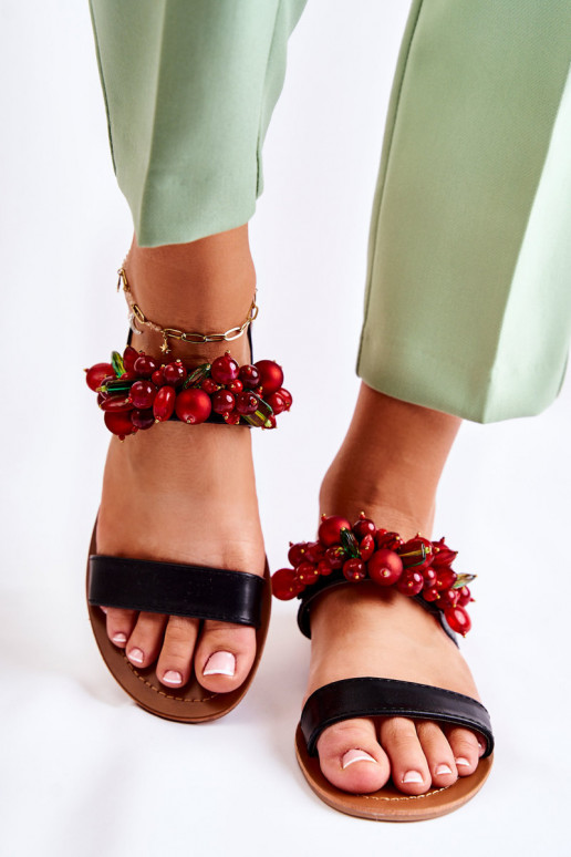 sandales à la mode avec perles de couleur noire Hally