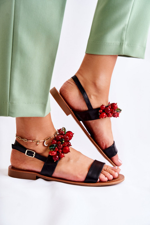 sandales à la mode avec perles de couleur noire Hally