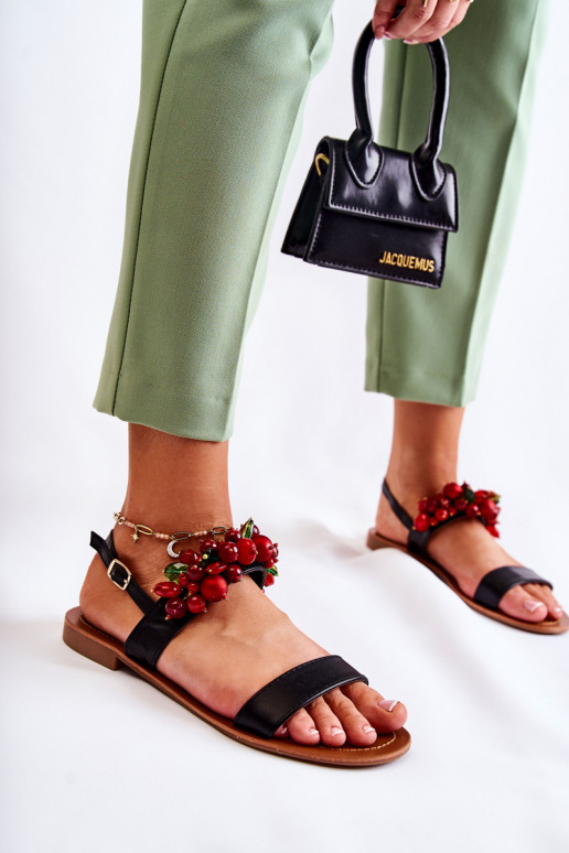 sandales à la mode avec perles de couleur noire Hally