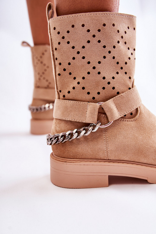 Bottines ajourées avec zips et chaînes en Chantelle beige Bottines ajourées avec zips et chaînes en Chantelle beige