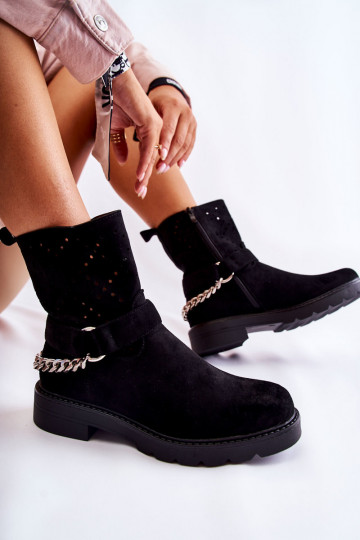 Durchbrochene Stiefel mit Reißverschlüssen und Ketten aus schwarzem Chantelle
