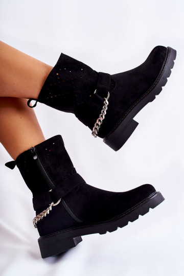 Durchbrochene Stiefel mit Reißverschlüssen und Ketten aus schwarzem Chantelle 2