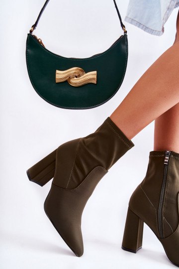 Stoffen laarzen met hak in kaki kleur Amile 2