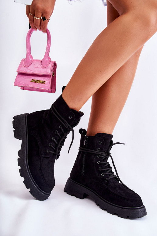 en daim Bottines à lanières de couleur noire Vanita