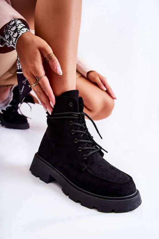 en daim Bottines à lanières de couleur noire Vanita