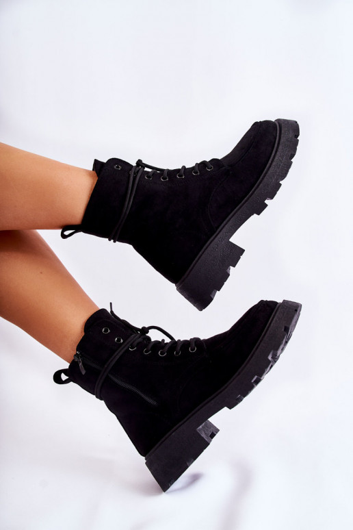 en daim Bottines à lanières de couleur noire Vanita