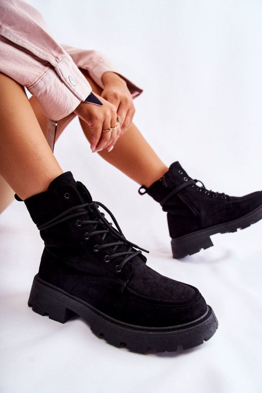 en daim Bottines à lanières de couleur noire Vanita