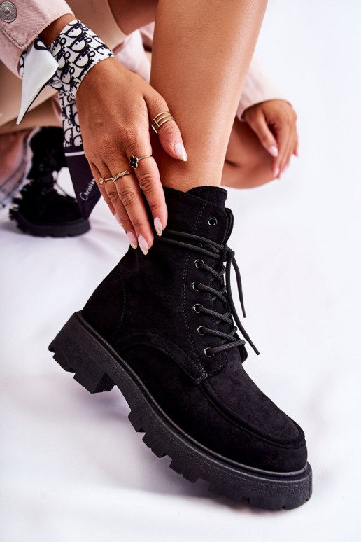 en daim Bottines à lanières de couleur noire Vanita
