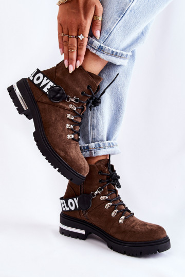 bottes chauffantes en daim avec lanières de couleur marron foncé Aurelio