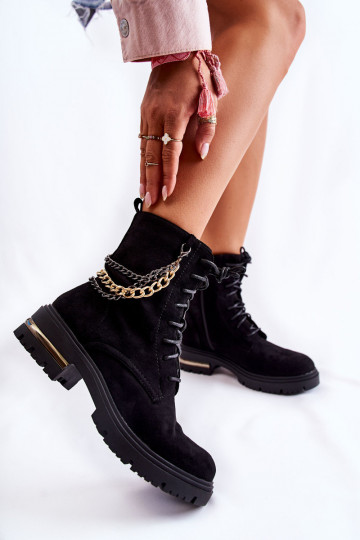 Bottines chauffantes en daim avec chaînes de couleur noire Sorita