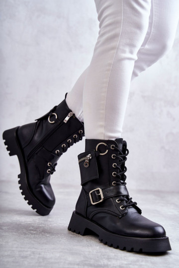 Bottines à talons larges de couleur noire Marlis