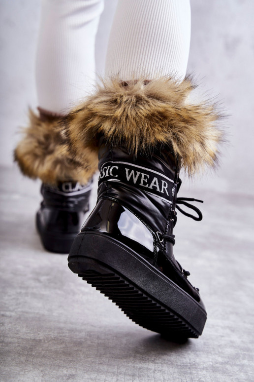 snowboots met veters in de kleur zwart Santero
