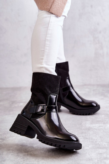 Bottes chaudes à talon large en noir Marinela 2