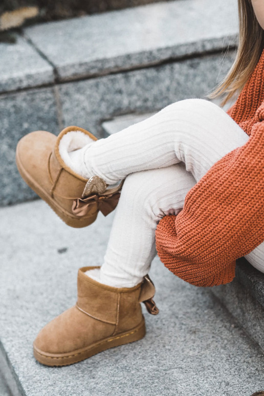 Bottes de neige chauffées pour enfants avec rubans de couleur marron Meriva