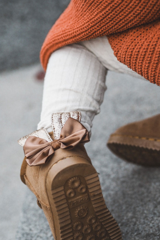 Bottes de neige chauffées pour enfants avec rubans de couleur marron Meriva