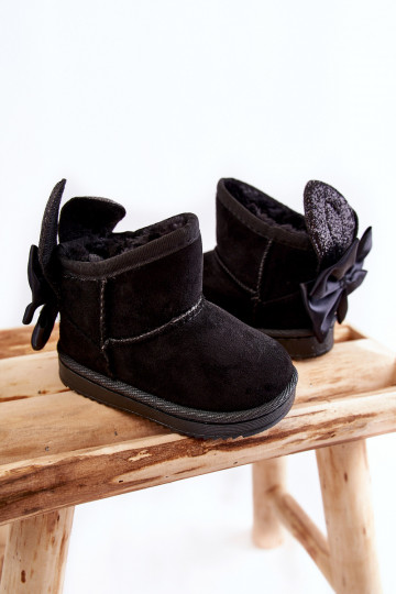 Gewärmte Kinder-Schneestiefel mit Bändern aus schwarzem Meriva