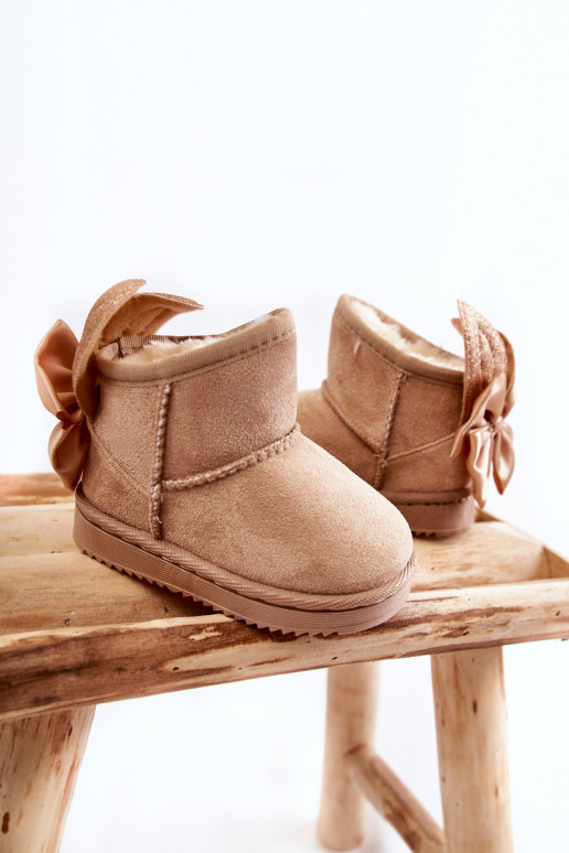 Verwarmde kindersnowboots met linten beige Meriva Verwarmde kindersnowboots met linten beige Meriva