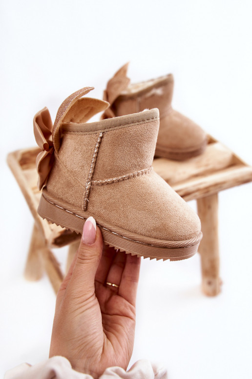 Gewärmte Schneestiefel für Kinder mit Bändern beige Meriva Gewärmte Schneestiefel für Kinder mit Bändern beige Meriva