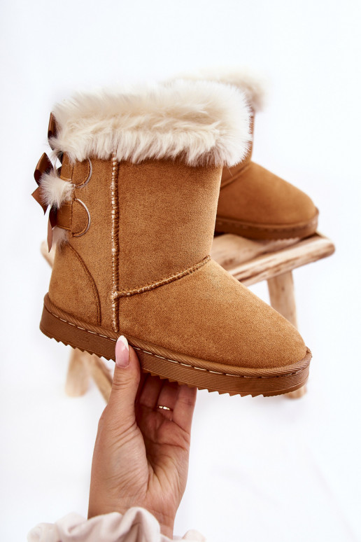 Chaussures chaudes pour enfants avec rubans bottes de neige beige Funky