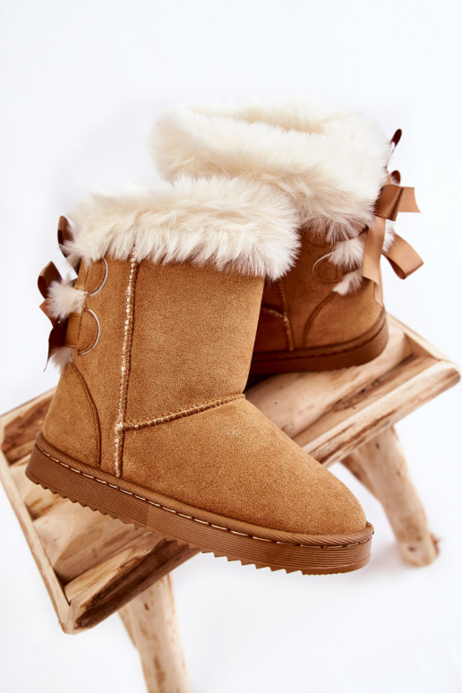 Chaussures chaudes pour enfants avec rubans bottes de neige beige Funky